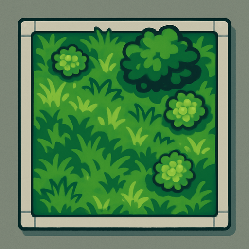 Street block, garden with concrete walkway on the border.
In-Game asset.  2d.  High contrast.  No shadows