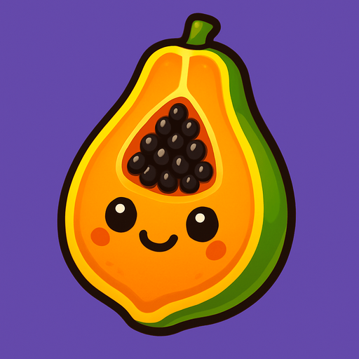 Papaya with cute face.
In-Game asset.  2d.  High contrast.  No shadows