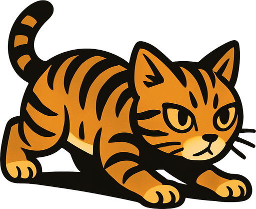 A tabby cat crawling.
In-Game asset.  2d.  High contrast.  No shadows