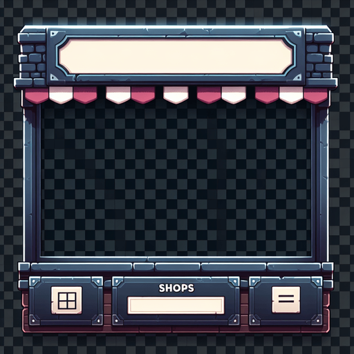 shopmenu transparent background.
Single Game Texture. In-Game asset. 2d. Blank background. High contrast. No shadows.