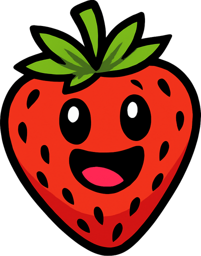 Strawberry with face.
In-Game asset.  2d.  High contrast.  No shadows