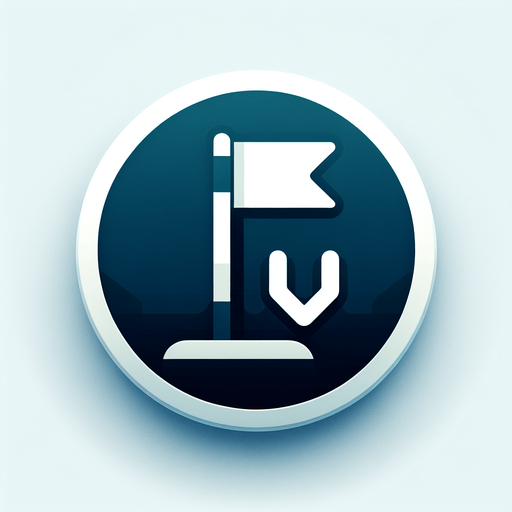 Drapeau de golf avec un flèche vers le bas.
Single Game Texture. In-Game asset. 2d. Blank background. High contrast. No shadows.