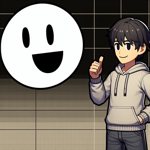 Happy person.
Single Game Texture.  In-Game asset.  2d.  Blank background.  High contrast.  No shadows
