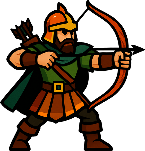 Okçu savaşçı.
In-Game asset.  2d.  High contrast.  No shadows