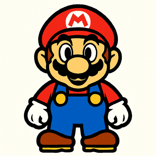 super mario facing camera.
In-Game asset.  2d.  High contrast.  No shadows