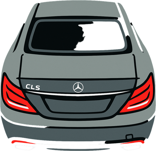 Gri mercedes benz cls arkasi ama yukaridan
In-Game asset.  2d.  High contrast.  No shadows