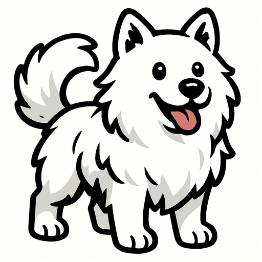 Un perro blanco y peludo.
In-Game asset.  2d.  High contrast.  No shadows