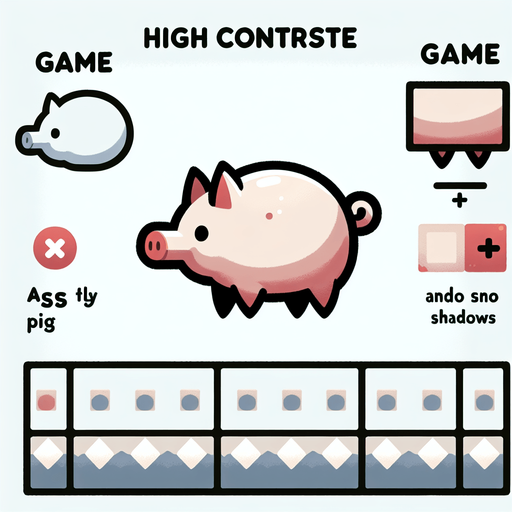 pig.
Single Game Texture. In-Game asset. 2d. Blank background. High contrast. No shadows.