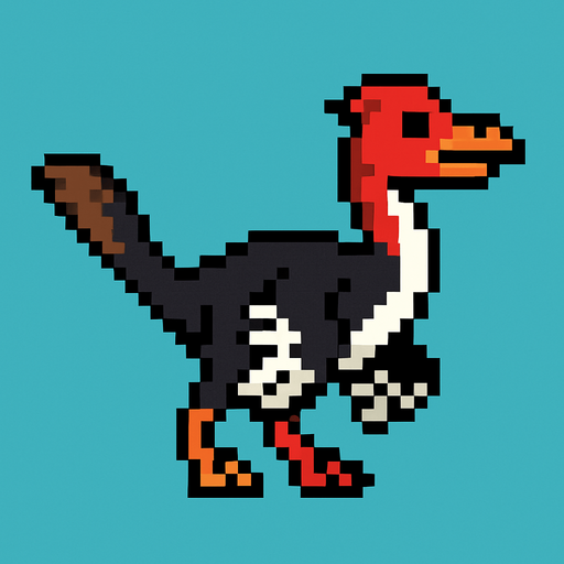 Make it 8 bit style dinosaur Anchiornis  cartoon character.
In-Game asset.  High contrast.  No shadows