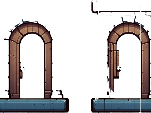 Two doorways.
Single Game Texture.  In-Game asset.  2d.  Blank background.  High contrast.  No shadows