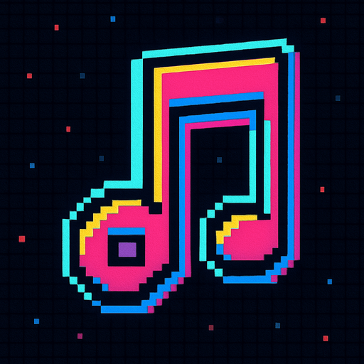 A music note. 80s arcade machine graphics..
In-Game asset.  2d.  High contrast.  No shadows