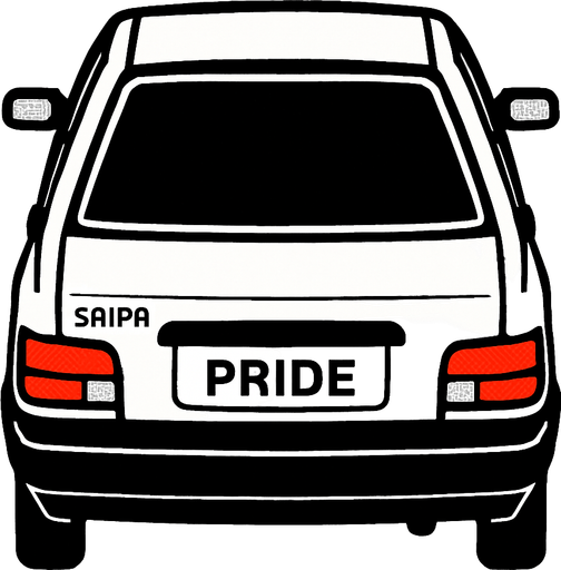 Beyaz saipa pride 131 arkasi ama yukaridan.
In-Game asset.  2d.  High contrast.  No shadows