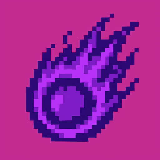 purple fireball pixel art.
In-Game asset.  2d.  High contrast.  No shadows