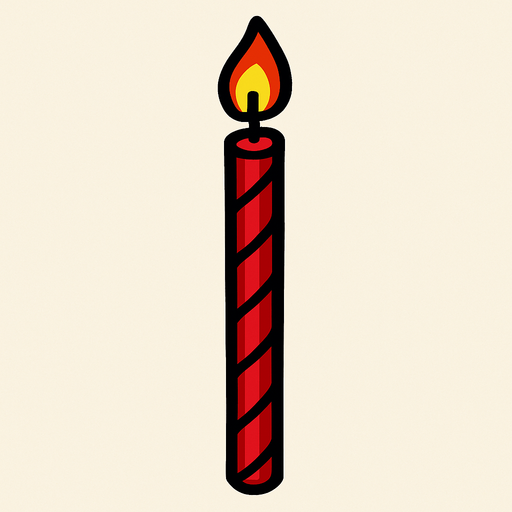 Red colored long thin candle birthday cake candle.
In-Game asset.  2d.  High contrast.  No shadows