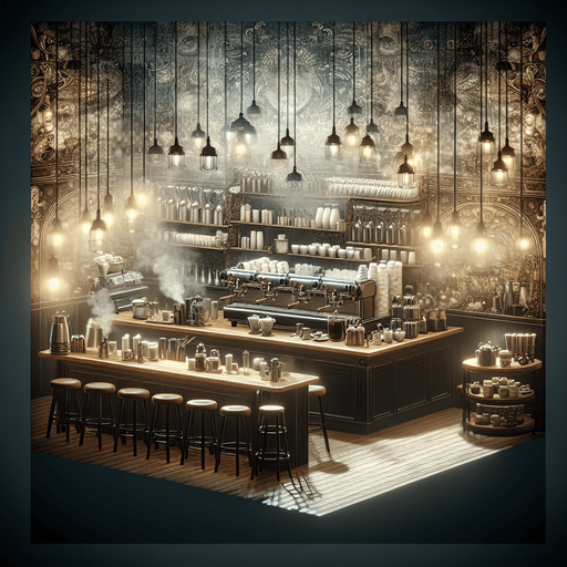 High end Coffee Shop.
Single Game Texture. In-Game asset. 2d. Blank background. High contrast. Shadows at the bottom.