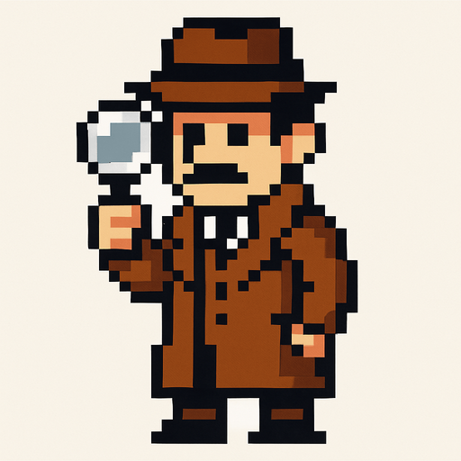 detective.
In-Game asset.  2d.  High contrast.  No shadows. pixel art