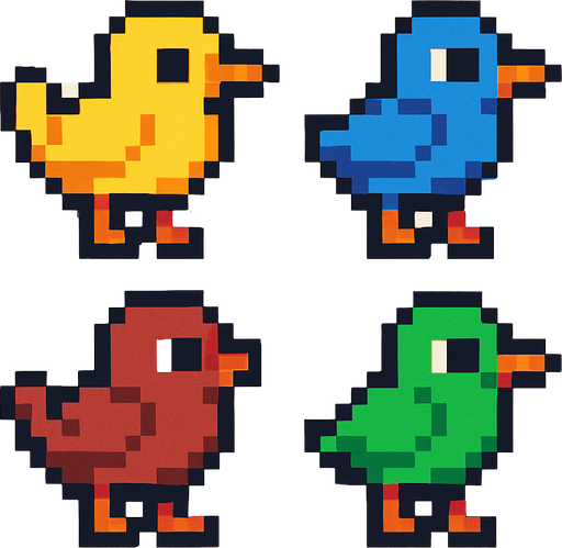2D pixel birds.
In-Game asset.  2d.  High contrast.  No shadows