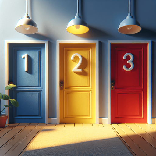 mavi(içinde 1 yazan), sarı(içinde 2 yazan) ve kırmızı(içinde 3 yazan) kapılar