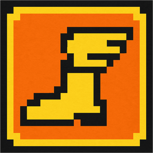 8x8 pixel  movement speed powerup icon. boot with wings.
In-Game asset.  2d.  High contrast.  No shadows. Black outline