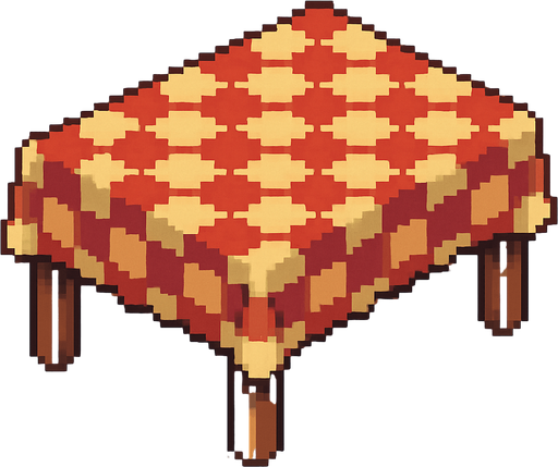 Una mesa con una funda estilo retro , pixelart.
In-Game asset.  2d.  High contrast.  No shadows