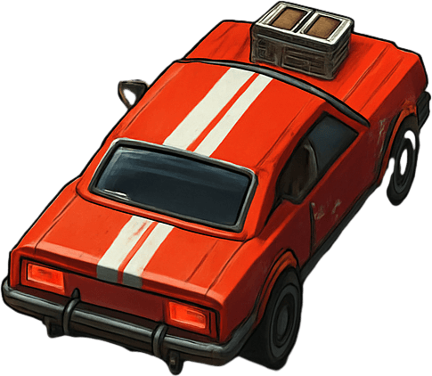 Fullscreen modern App Store landscape banner, 16:9, high definition, for a game titled "Zombie Highway Survivor" and with the description "Drive through zombie-filled highways, collect upgrades, and customize your car to survive as long as possible in this intense top-down survival game.". No text on banner!