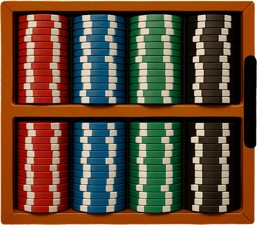 A rack of poker chips seen from overhead.