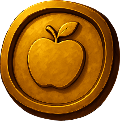 derinliği artır. paranın dış çıkıntısı çok koyu altın rengine olsun içindeki simge elma şeklinde olsun