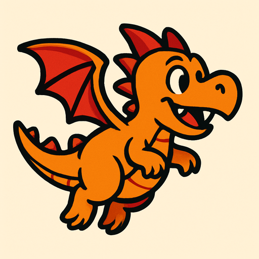 un dragon caricatura volando mirando hacia la izquierda.
In-Game asset.  2d.  High contrast.  No shadows