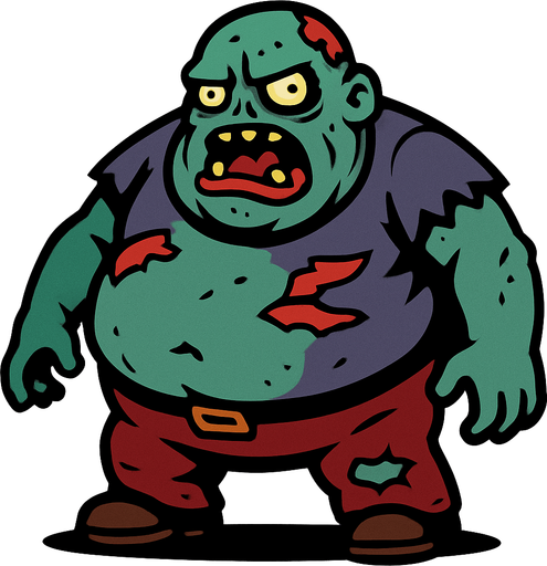 boss zombie şişko.
In-Game asset.  2d.  High contrast.  No shadows