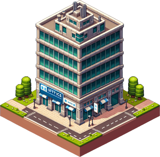 A square building having a banner where we can change name of aur office.
Single Game Texture. In-Game asset. 2d. Blank background. High contrast. No shadows.