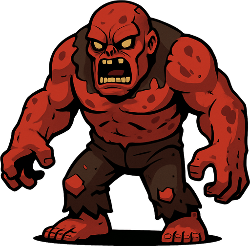 Giant boss angry reddish zombie. 2D..
In-Game asset.  2d.  High contrast.  No shadows