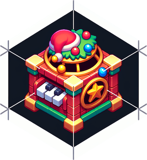 A christmas Music Box . Plastic style Single Game Texture. In-Game asset. 2d. Blank background. High contrast. No shadows.