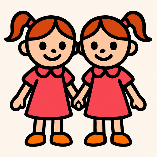 Petite fille soeurs jumelles.
In-Game asset.  2d.  High contrast.  No shadows