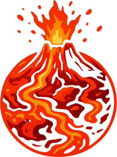 Planet of fire, volcano, magma, lava.
In-Game asset.  2d.  High contrast.  No shadows