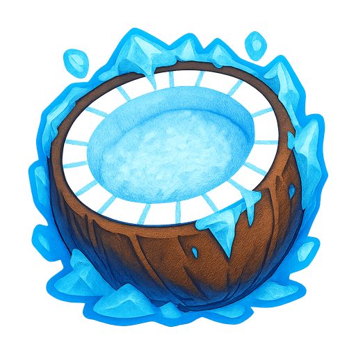 Frozen coconut.
Single Game Texture.  In-Game asset.  2d.  Blank background.  High contrast.  No shadows