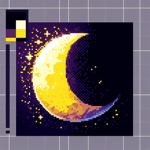 A pixel art moon, crescent, pale yellow.
Single Game Texture. In-Game asset. 2d. Blank background. High contrast. No shadows.