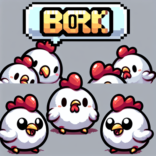 Chicken chicks with small bork speech bubbles.
Single Game Texture.  In-Game asset.  2d.  Blank background.  High contrast.  No shadows