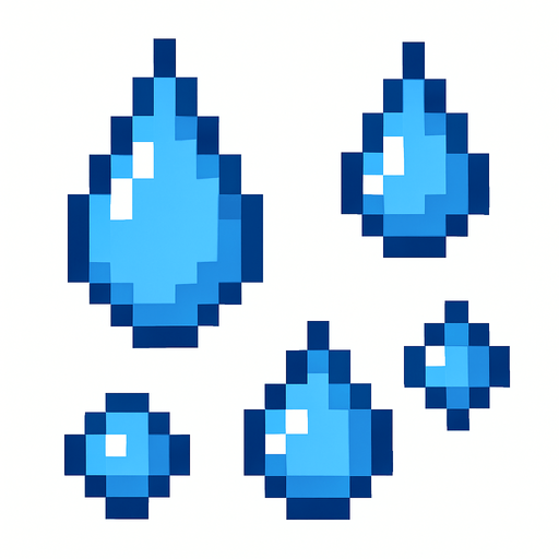 Gotas de agua pixelar.
In-Game asset.  2d.  High contrast.  No shadows