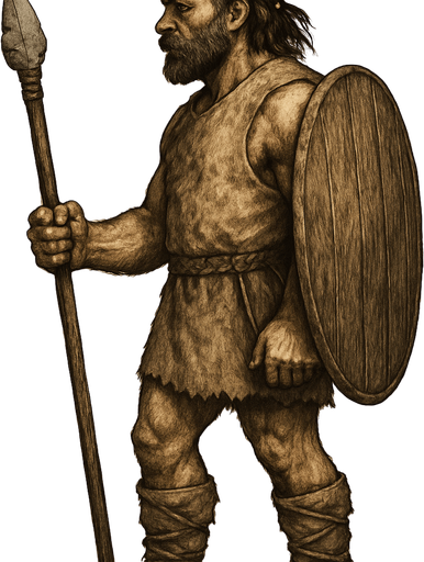 Taş çağında asker, yazısız, gerçekçi, yandan görünüm.
In-Game asset.  High contrast.  No shadows