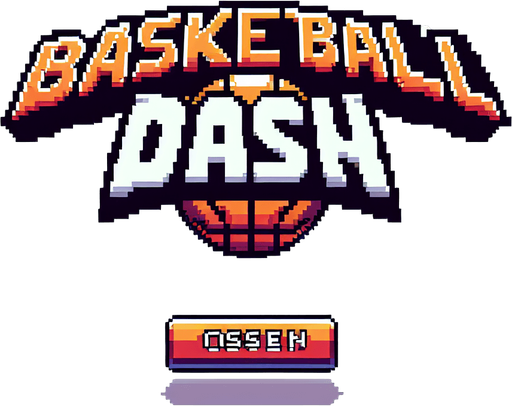 pixel art of a title screen logo with "Basketball DASH" written on it, no shadows..
Blank background. High contrast. No shadows.