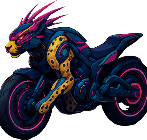 cyberpunk American anime koraidon Miraidon-esque motorcycle animal futuristic cheetah-meets-motorcycle
