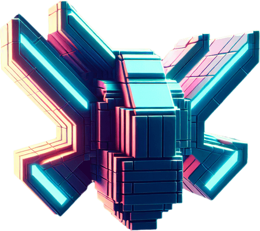 flying neon enemy, blocky, sharp angles.
Single Game Texture.  In-Game asset.  2d.  Blank background.  High contrast.  No shadows