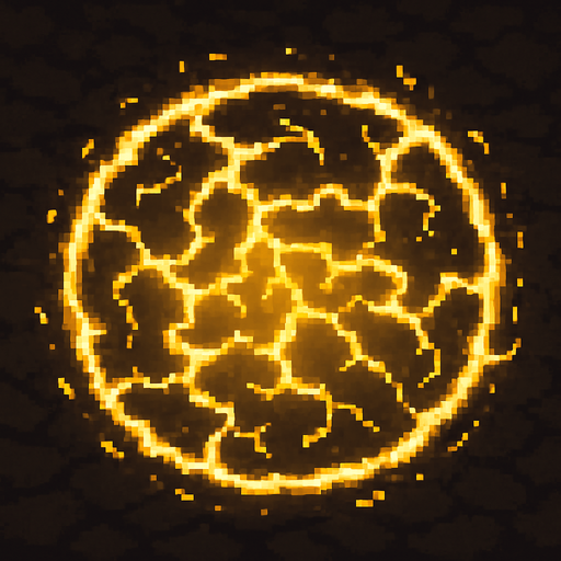 crackling circular energy field, pixel art, top down, filled with yellow electricity.
In-Game asset.  2d.  High contrast.  No shadows