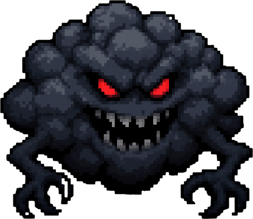 16 bit image evil black gray cloud monster.
In-Game asset.  2d.