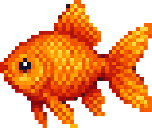 realistic pixel gold fish.
In-Game asset.  2d.  High contrast.  No shadows
