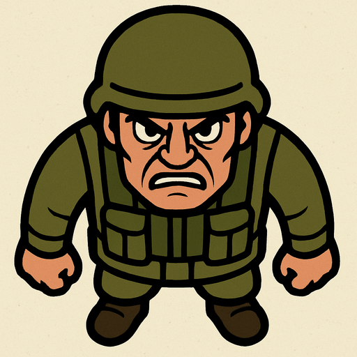 Yukardan bakış asker ve yüz ekle sinirli.
In-Game asset.  2d.  High contrast.  No shadows