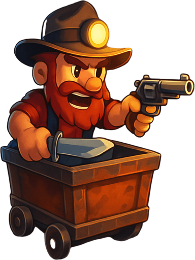 Fullscreen modern App Store landscape banner, 16:9, high definition, for a game titled "Minecart Mayhem: Armed Run" and with the description "Survive a wild minecart ride by battling multiple enemy types with guns and knives, dodging obstacles, and collecting upgrades for a high-score chase.". No text on banner!