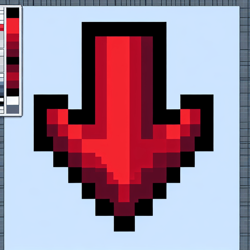 pixel art shape of a red arrow pointing downwards.
Single Game Texture. In-Game asset. 2d. Blank background. High contrast. No shadows.