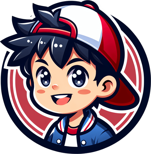 Generate a circular profile picture of Ash Ketchum from Pokémon, smiling..