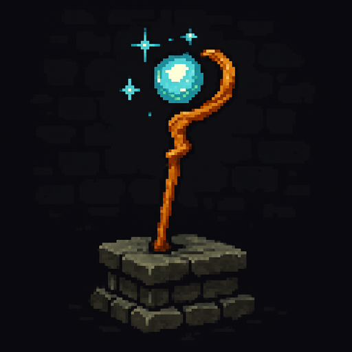 Magic stand dark souls style 2d pixel art.
In-Game asset.  2d.  High contrast.  No shadows